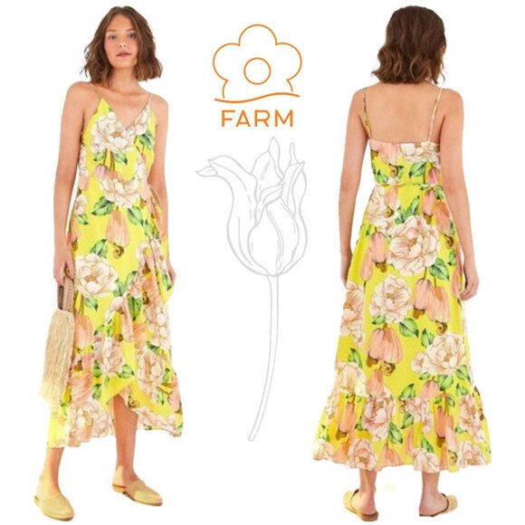 Farm Rio Floral Cashew Tassel Wrap Dress